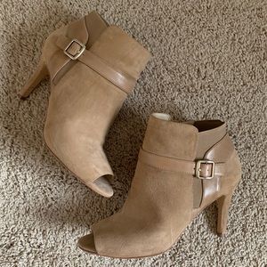Marc Fisher Peep-toe Booties in Tan. QMSHIMMEE